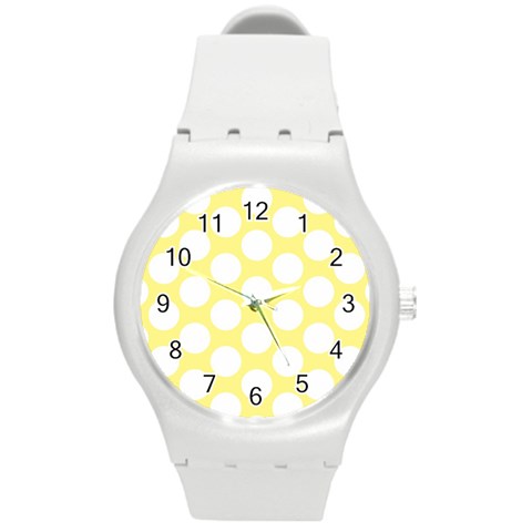 Yellow Polkadot Plastic Sport Watch (Medium) from ArtsNow.com Front