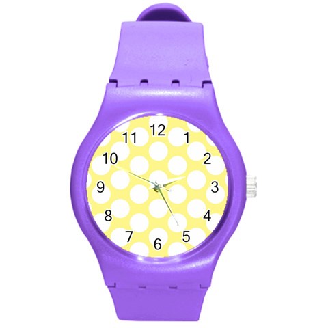 Yellow Polkadot Plastic Sport Watch (Medium) from ArtsNow.com Front