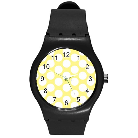 Yellow Polkadot Plastic Sport Watch (Medium) from ArtsNow.com Front