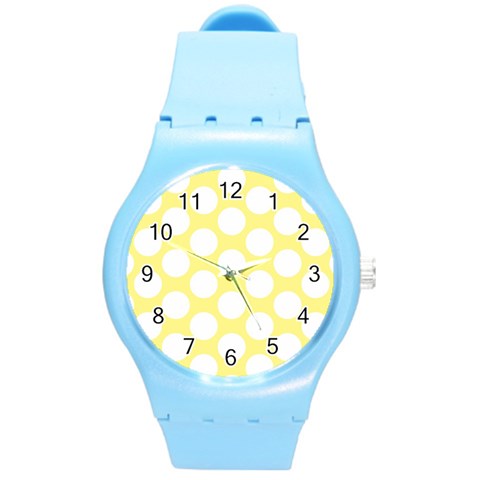 Yellow Polkadot Plastic Sport Watch (Medium) from ArtsNow.com Front