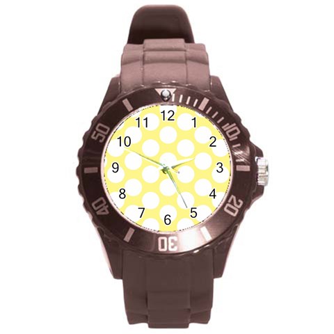 Yellow Polkadot Plastic Sport Watch (Large) from ArtsNow.com Front