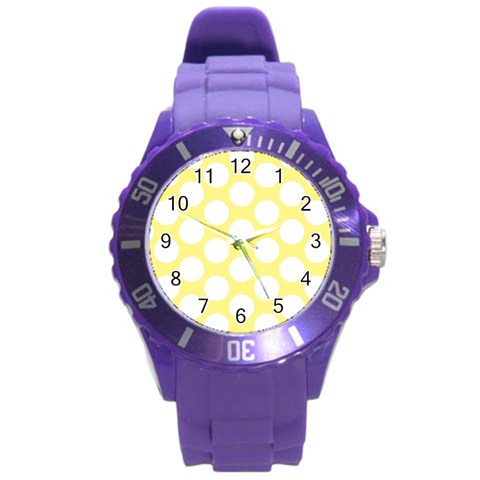 Yellow Polkadot Plastic Sport Watch (Large) from ArtsNow.com Front