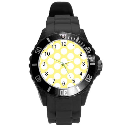 Yellow Polkadot Plastic Sport Watch (Large) from ArtsNow.com Front