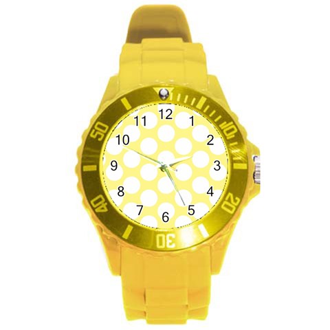 Yellow Polkadot Plastic Sport Watch (Large) from ArtsNow.com Front