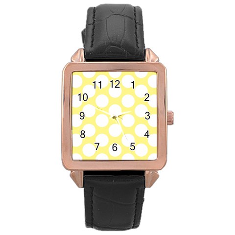 Yellow Polkadot Rose Gold Leather Watch  from ArtsNow.com Front