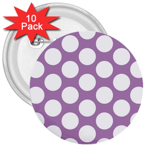 Lilac Polkadot 3  Button (10 pack) from ArtsNow.com Front