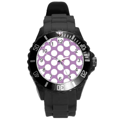 Lilac Polkadot Plastic Sport Watch (Large) from ArtsNow.com Front