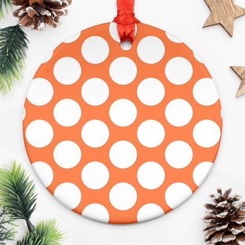 Orange Polkadot Round Ornament (Two Sides) from ArtsNow.com Back