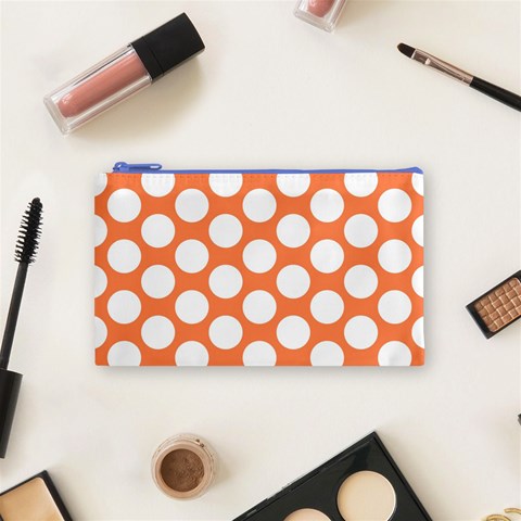 Orange Polkadot Cosmetic Bag (Small) from ArtsNow.com Front