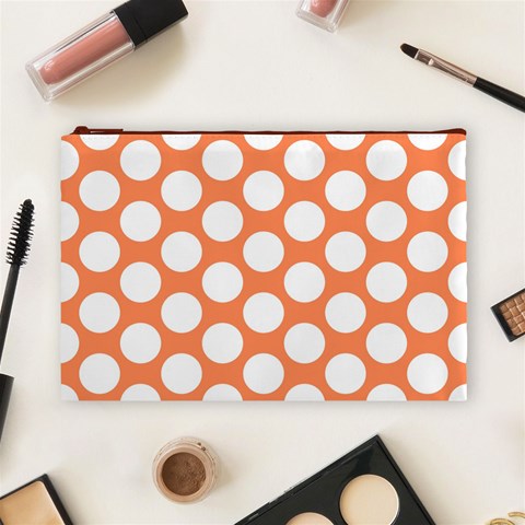 Orange Polkadot Cosmetic Bag (Large) from ArtsNow.com Front