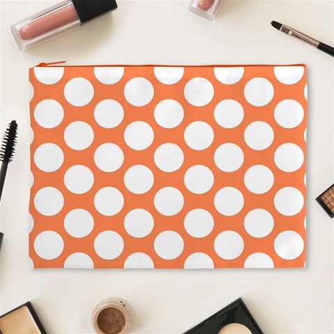 Orange Polkadot Cosmetic Bag (XL) from ArtsNow.com Front