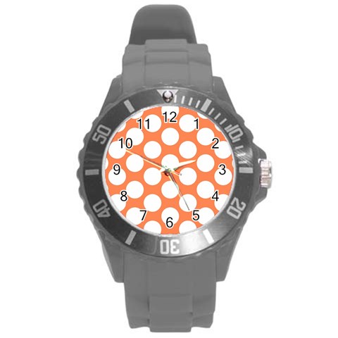 Orange Polkadot Plastic Sport Watch (Large) from ArtsNow.com Front