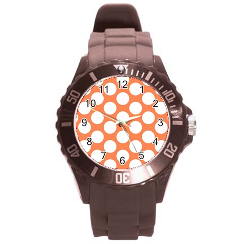 Orange Polkadot Plastic Sport Watch (Large) from ArtsNow.com Front