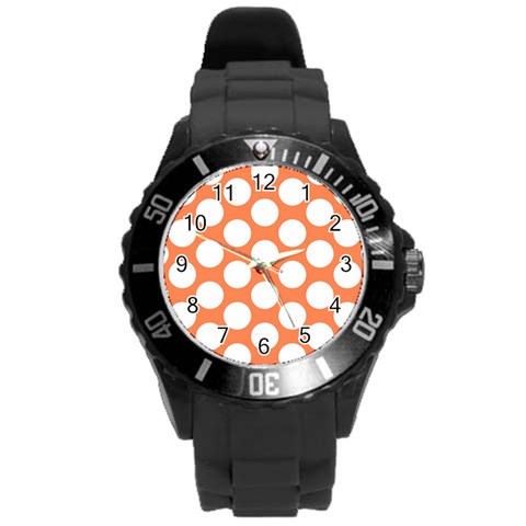 Orange Polkadot Plastic Sport Watch (Large) from ArtsNow.com Front