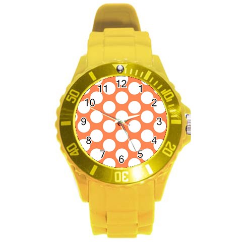 Orange Polkadot Plastic Sport Watch (Large) from ArtsNow.com Front