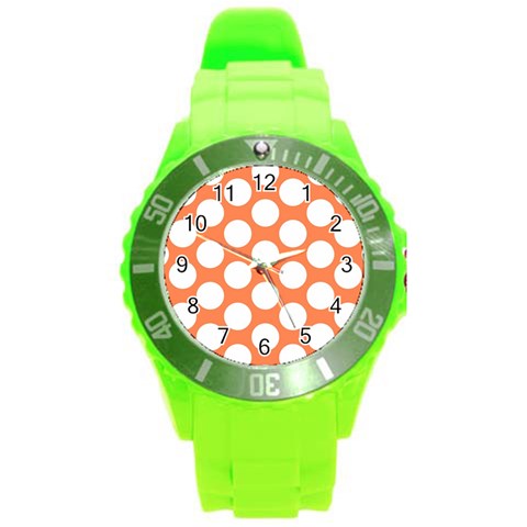 Orange Polkadot Plastic Sport Watch (Large) from ArtsNow.com Front