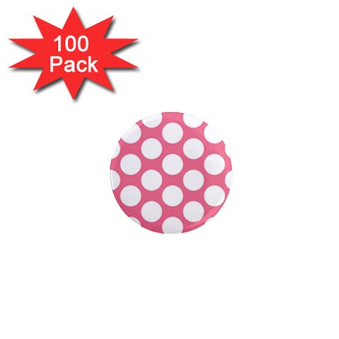 Pink Polkadot 1  Mini Button Magnet (100 pack) from ArtsNow.com Front