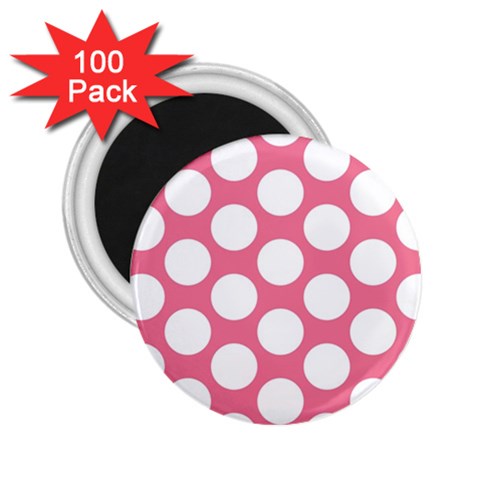 Pink Polkadot 2.25  Button Magnet (100 pack) from ArtsNow.com Front