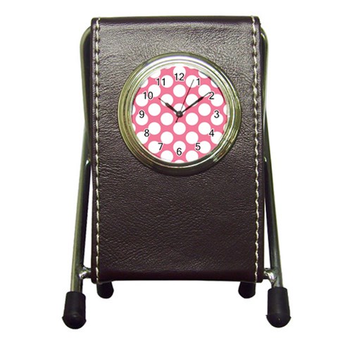 Pink Polkadot Stationery Holder Clock from ArtsNow.com Front