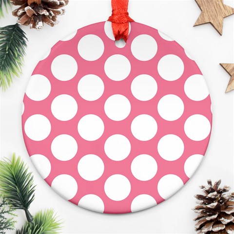 Pink Polkadot Round Ornament (Two Sides) from ArtsNow.com Back