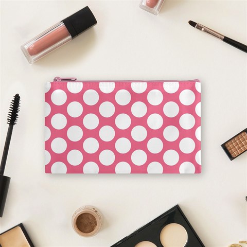 Pink Polkadot Cosmetic Bag (Small) from ArtsNow.com Front