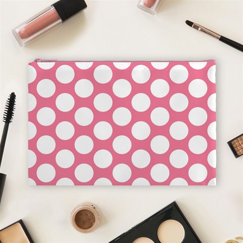 Pink Polkadot Cosmetic Bag (Large) from ArtsNow.com Front