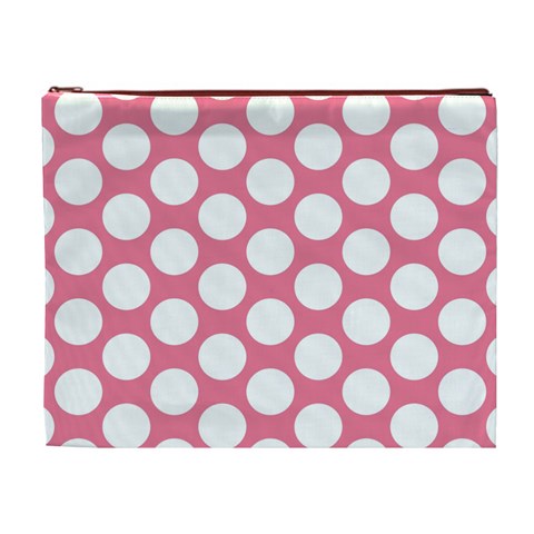 Pink Polkadot Cosmetic Bag (XL) from ArtsNow.com Front