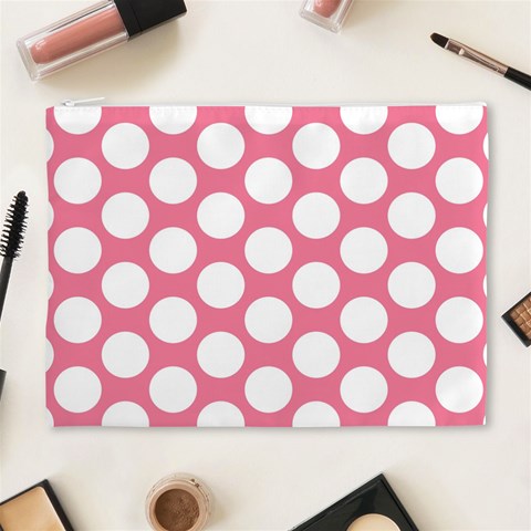 Pink Polkadot Cosmetic Bag (XL) from ArtsNow.com Front