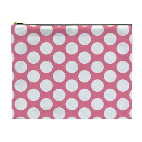 Pink Polkadot Cosmetic Bag (XL) from ArtsNow.com Front