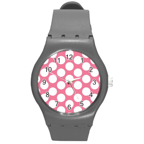 Pink Polkadot Plastic Sport Watch (Medium) from ArtsNow.com Front