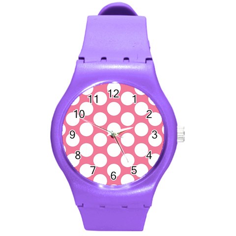 Pink Polkadot Plastic Sport Watch (Medium) from ArtsNow.com Front