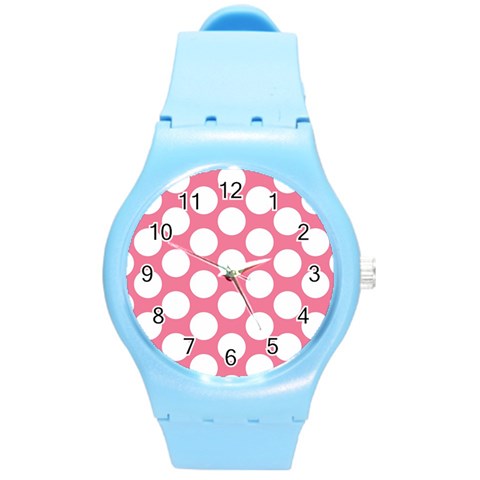 Pink Polkadot Plastic Sport Watch (Medium) from ArtsNow.com Front