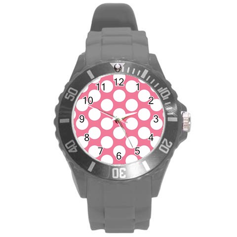 Pink Polkadot Plastic Sport Watch (Large) from ArtsNow.com Front