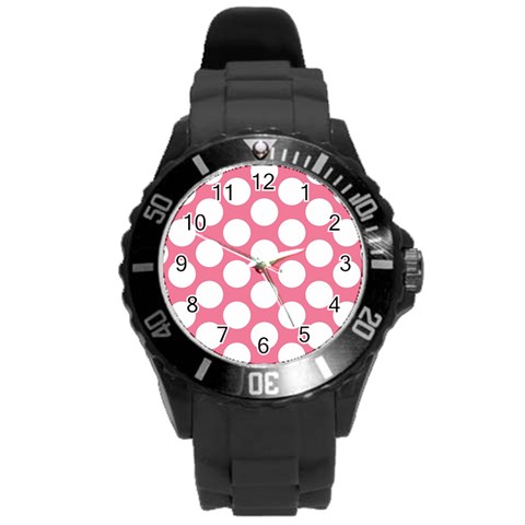 Pink Polkadot Plastic Sport Watch (Large) from ArtsNow.com Front