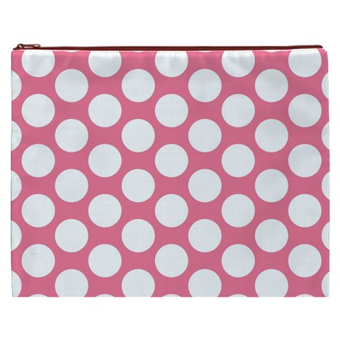 Pink Polkadot Cosmetic Bag (XXXL) from ArtsNow.com Front