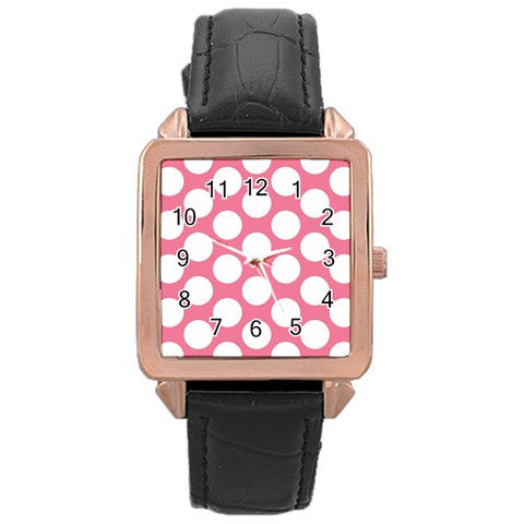 Pink Polkadot Rose Gold Leather Watch  from ArtsNow.com Front