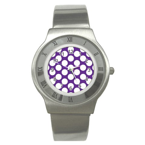 Purple Polkadot Stainless Steel Watch (Slim) from ArtsNow.com Front