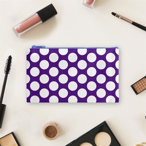 Purple Polkadot Cosmetic Bag (Small) from ArtsNow.com Front