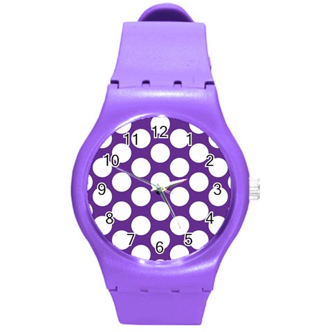 Purple Polkadot Plastic Sport Watch (Medium) from ArtsNow.com Front