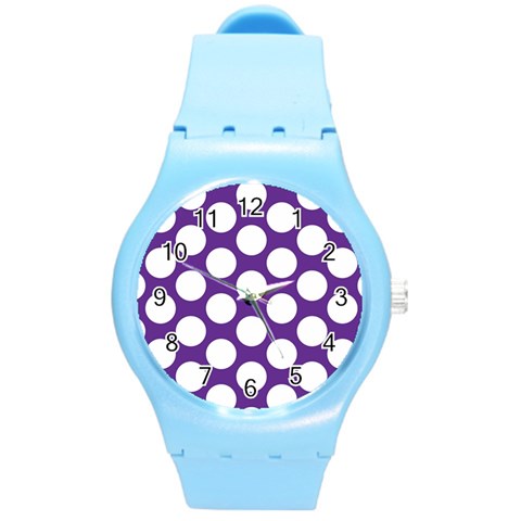 Purple Polkadot Plastic Sport Watch (Medium) from ArtsNow.com Front