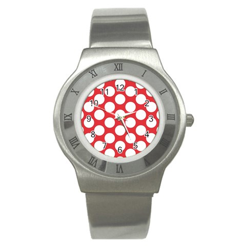 Red Polkadot Stainless Steel Watch (Slim) from ArtsNow.com Front