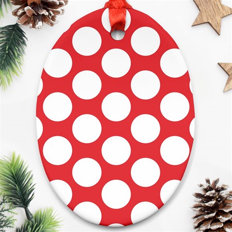 Red Polkadot Oval Ornament (Two Sides) from ArtsNow.com Back