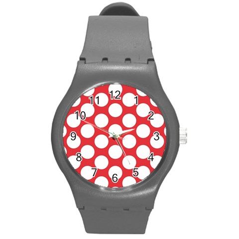 Red Polkadot Plastic Sport Watch (Medium) from ArtsNow.com Front