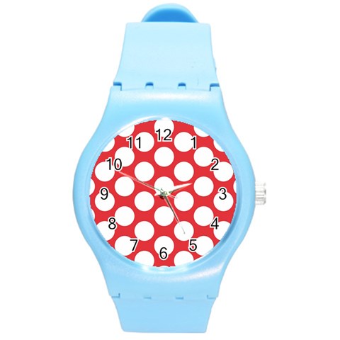 Red Polkadot Plastic Sport Watch (Medium) from ArtsNow.com Front