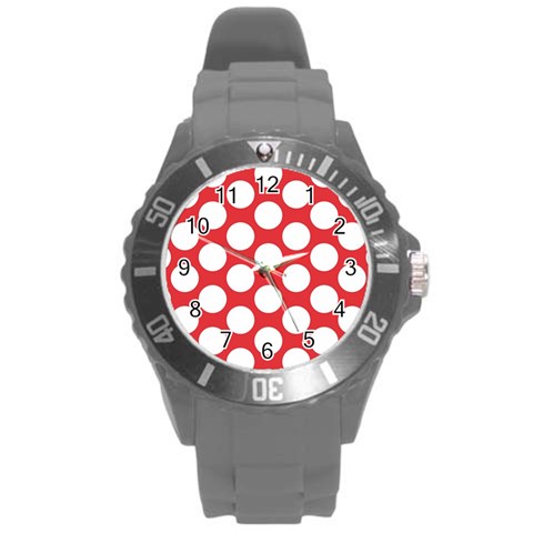 Red Polkadot Plastic Sport Watch (Large) from ArtsNow.com Front