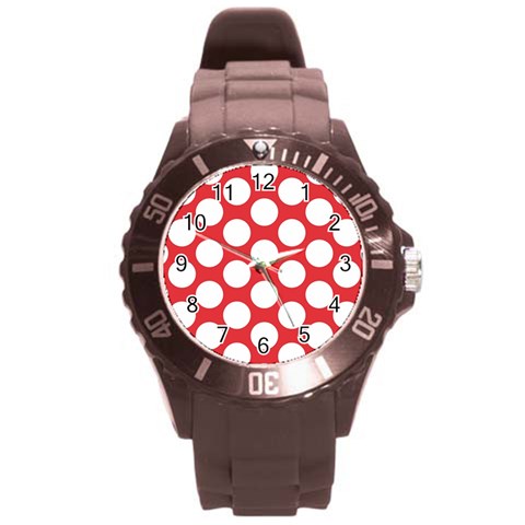 Red Polkadot Plastic Sport Watch (Large) from ArtsNow.com Front