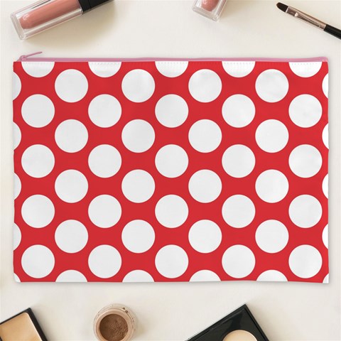 Red Polkadot Cosmetic Bag (XXXL) from ArtsNow.com Front