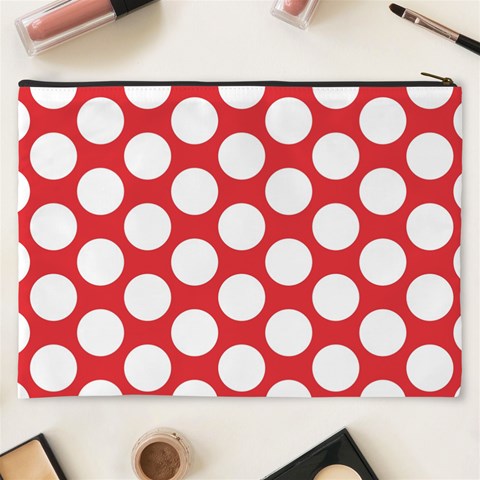 Red Polkadot Cosmetic Bag (XXXL) from ArtsNow.com Back