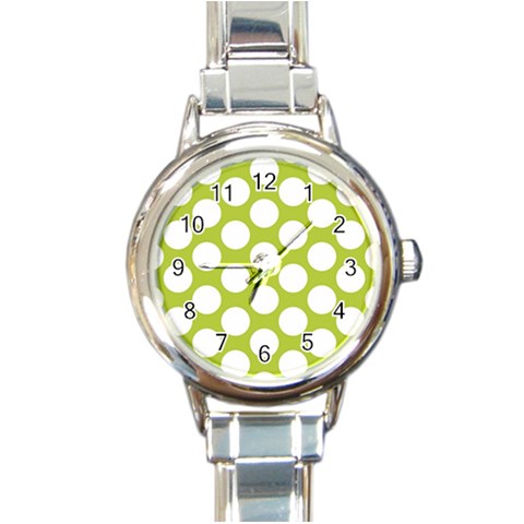 Spring Green Polkadot Round Italian Charm Watch from ArtsNow.com Front