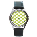 Spring Green Polkadot Round Leather Watch (Silver Rim)